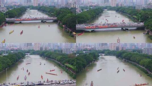 航拍端午节龙舟竞渡福建福州光明港龙舟赛高清在线视频素材下载