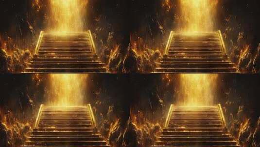 金色光芒下的梦幻阶梯高清在线视频素材下载
