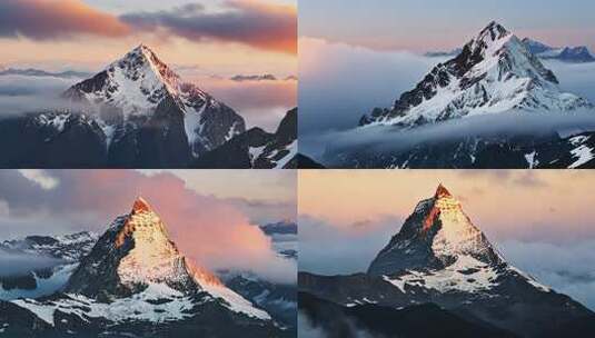 雪山日出壮丽全景高清在线视频素材下载