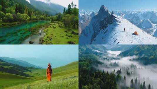 旅游户外徒步探索探险登山自然风光祖国风景高清在线视频素材下载