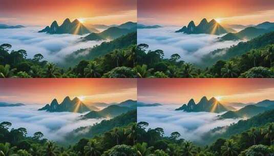 海南五指山热带雨林国家森林公园日出云海高清在线视频素材下载