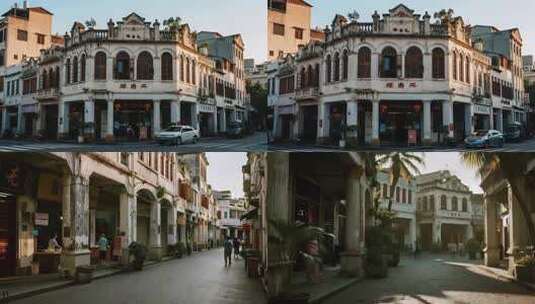 街角的老建筑骑楼画面高清在线视频素材下载