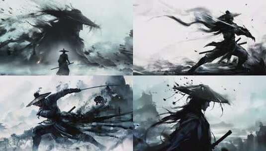 合集-水墨风武士战斗场景高清在线视频素材下载