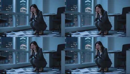 办公室内女商人沮丧抱头高清在线视频素材下载