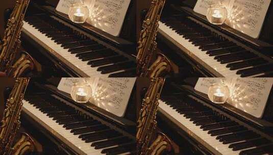 钢琴与萨克斯的温馨音乐场景高清在线视频素材下载