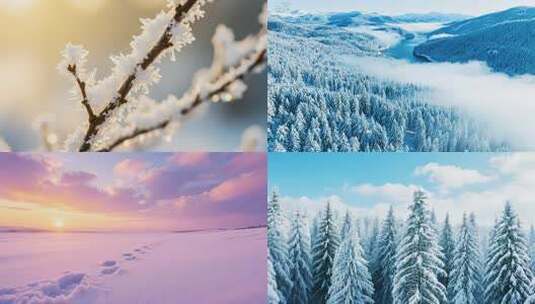 冬天冬季寒冷东北吉林雾凇大雪雪景航拍冬至高清在线视频素材下载