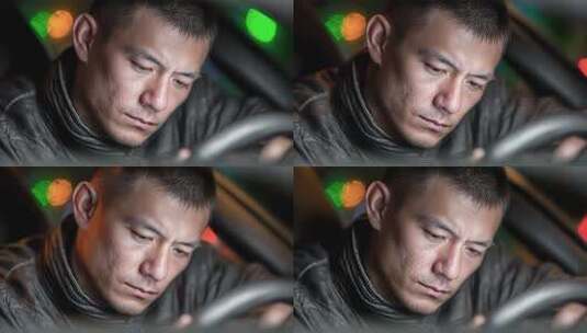 深夜疲劳驾驶的司机在高速公路上休息高清在线视频素材下载