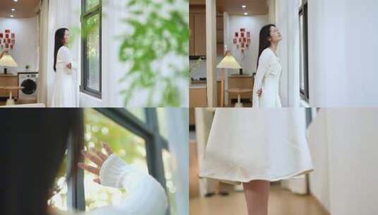 女生休闲居家享受美好阳光高清在线视频素材下载