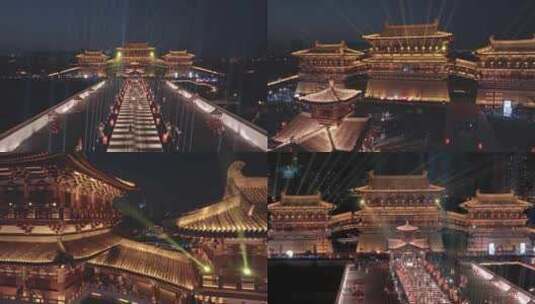 航拍隋唐洛阳城九洲池夜景高清在线视频素材下载
