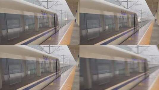 高铁站台铁轨进展的列车摇高清在线视频素材下载