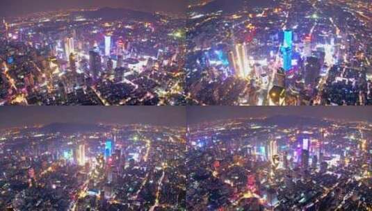 航拍南京新街口大范围延时夜景车流灯光高清在线视频素材下载