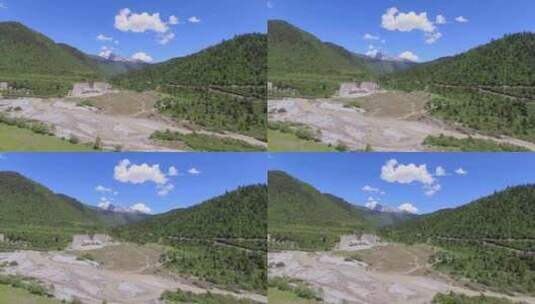 蓝天白云高原山谷雪山河流高清在线视频素材下载