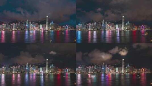 香港维多利亚港夜景灯光秀延时高清在线视频素材下载