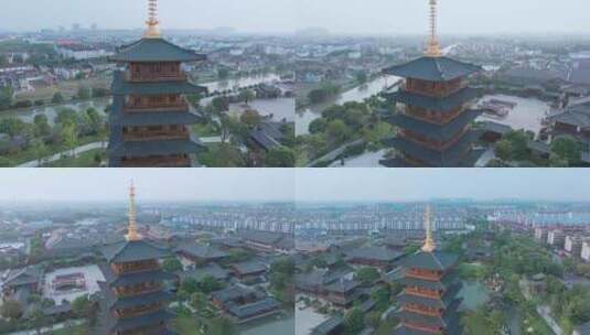 航拍上海宝山寺佛教寺院自然风光高清在线视频素材下载