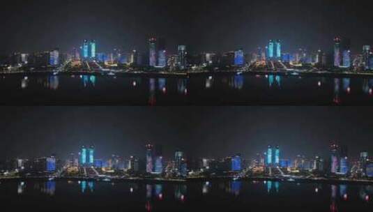 南昌城市夜景航拍红谷滩区赣江高楼大厦风光高清在线视频素材下载