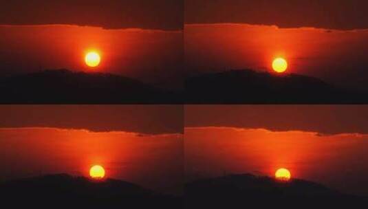 树林日落延时唯美太阳森林夕阳红色天空风景高清在线视频素材下载