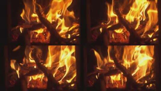 燃烧的木柴火焰篝火升格慢动作高清在线视频素材下载