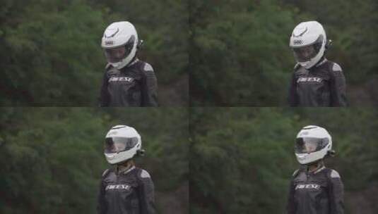 女骑士戴着头盔抬头看远方4高清在线视频素材下载