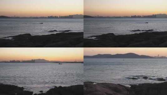 青岛海边晚霞镜头组合高清在线视频素材下载