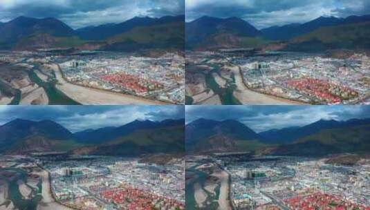 西藏林芝_城市全貌_城市建筑群_航拍001高清在线视频素材下载