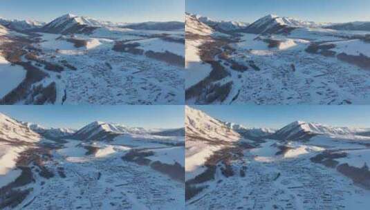新疆阿勒泰禾木冬季炊烟日出震撼航拍风景高清在线视频素材下载