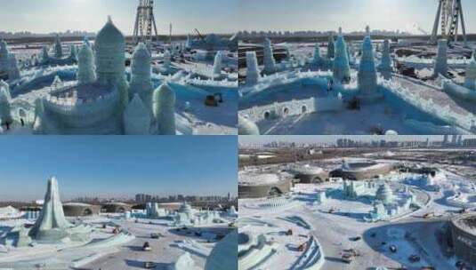 哈尔滨冰雪大世界航拍高清在线视频素材下载