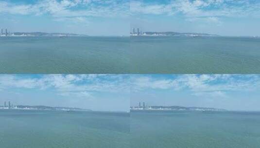 厦门海峡轮船行驶厦门港风光航拍海上货船高清在线视频素材下载