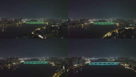 惠州东江夜景风光夜晚河流航拍晚上城市建筑高清在线视频素材下载