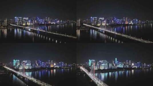 航拍杭州钱江新城灯光秀高清在线视频素材下载