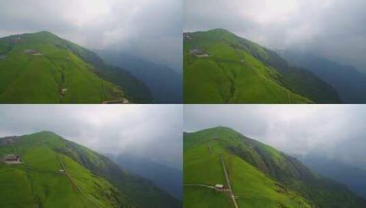 无人机飞过云雾缭绕的山脉航拍武功山云海高清在线视频素材下载