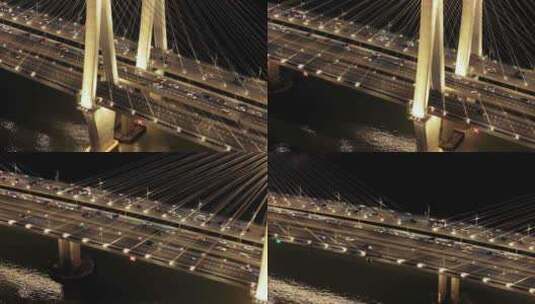 广州洛溪大桥晚高峰夜景车流航拍高清在线视频素材下载