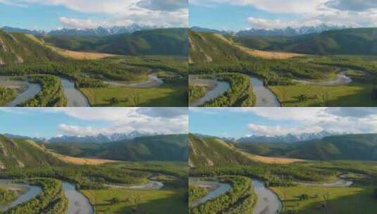 4k风景航拍库莱大草原和丘亚河高清在线视频素材下载