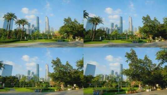 广州城市绿化珠江新城高楼大厦建筑群高清在线视频素材下载