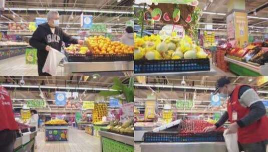 超市顾客挑选满意的水果高清在线视频素材下载