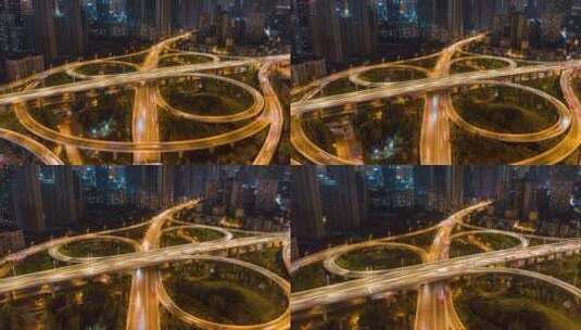 航拍4k武汉城市立交桥夜景车流延时高清在线视频素材下载