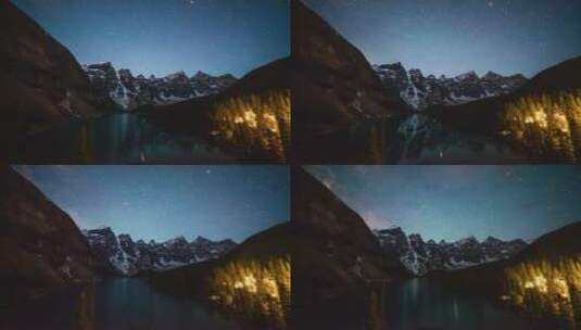 夜晚星空和雪山的延时拍摄高清在线视频素材下载
