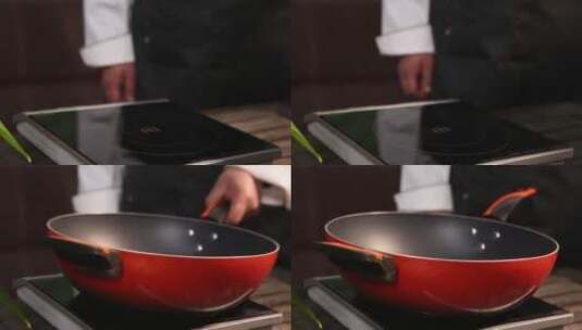 电磁炉平底锅锅盖厨具高清在线视频素材下载