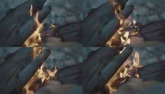 燃烧的木材火焰高清在线视频素材下载