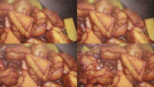 厨师加调料炖制三杯鸡高清在线视频素材下载