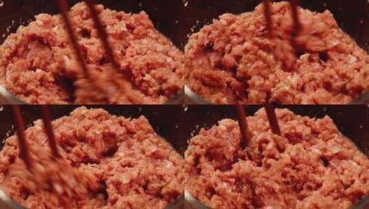 新鲜饺子馅包子馅鱼肉猪肉牛肉肉沫高清在线视频素材下载