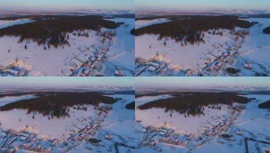 航拍呼伦贝尔垦区雪原村庄高清在线视频素材下载