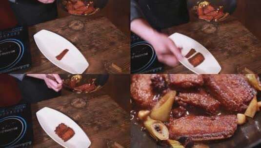 【镜头合集】厨师制作红烧带鱼高清在线视频素材下载