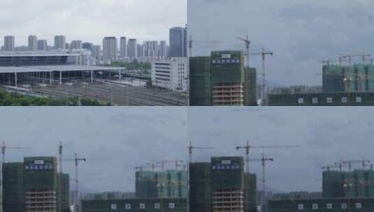 塔吊   塔吊 高铁 火车 车站 城市高清在线视频素材下载