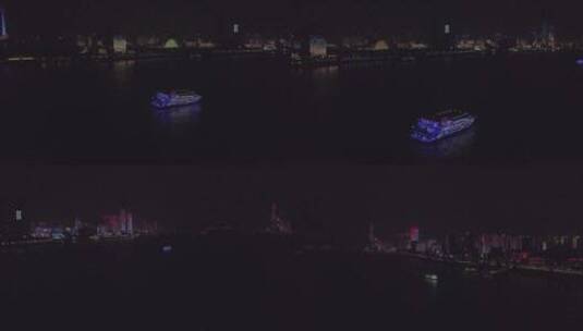 大疆Air 2S航拍武汉长江大桥与武汉江滩夜景高清在线视频素材下载