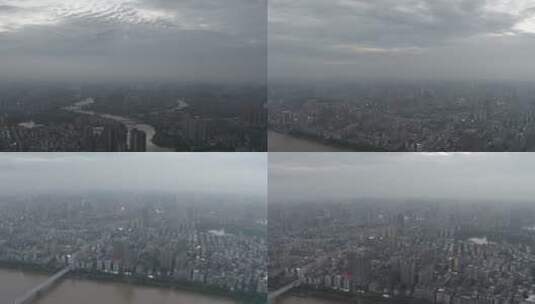航拍衡阳市中心城区湘江两岸高清在线视频素材下载