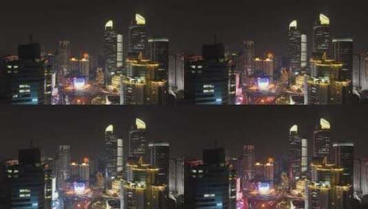 徐家汇港汇恒隆大厦夜景航拍高清在线视频素材下载