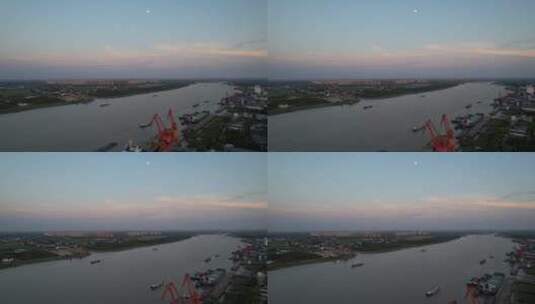 航拍清晨的黄浦江高清在线视频素材下载