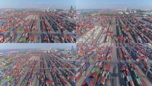 航拍集装箱码头和货物运输高清在线视频素材下载