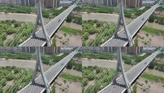 蓝天白云绿色生态城市桥梁河流交通高清在线视频素材下载