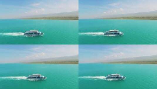 青海湖游轮航行航拍高清在线视频素材下载
